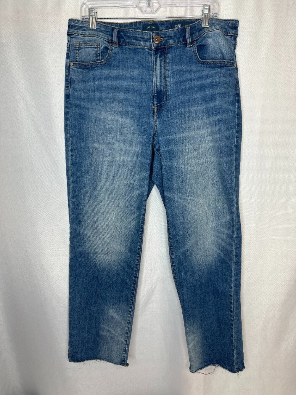 J. Jill Straight Leg Blue Jeans Fringed Hem Size 14 Preppy Classic Contemporary